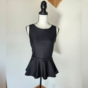 Bisou Bisou Black Textured Peplum Sleeveless Shirt